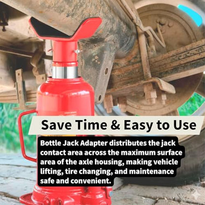 Adjustable Bottle Jack Adapter with Triple-Lock, Secure Wobble-Free Fit for 2T-12T Bottle Jacks, Heavy Duty 1/4" Steel Saddle for 3" & 4" Axle Tubes on RV, Truck, Trailer - color: Red