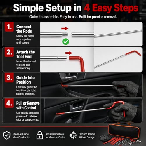 HIGH & SKY 17 PCS Car Tool Kit – Solid Steel Rod 68 Inch with Air Wedge & Pump | Multipurpose Car Repair Tool Kit for Vehicles, Home & Garage Use