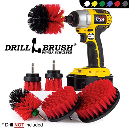 Drillbrush Headstone Cleaning Supplies - Outdoor Power Brush - Fountain Cleaner Tool - Deck Scrubbing Tool - Patio Cleaning Brush - Concrete Garage Floor Cleaner - Granite Scrubber Kit for Drill - color: Red