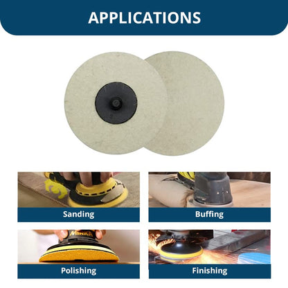 Benchmark Abrasives 3" Polishing & Buffing Felt Quick Change Wool Sanding Discs with a Male R-Type Backing Surface Finish Buffing Polish Burr Rust Paint Removal Use with Die Grinder (10 Pack)