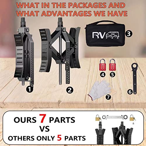 RVPNR217B RV Wheel Chock Stabilizer,Camper x chocks Travel Trailer, Wheel Chocks for Travel Trailers, Tire chocks rv Trailer (2 Packs) with Ratchet and Password Locks (Black) - color: Black