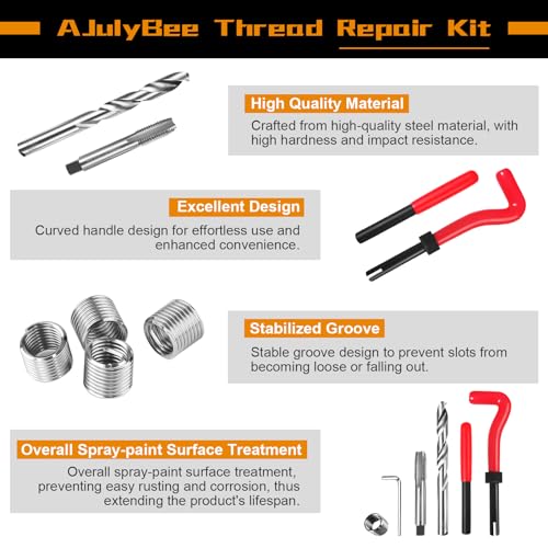 261Pcs Helicoil Thread Repair Kit, Metric & SAE Rethreading Tool | Multi-Size Kit with HSS Drill Bits Inserts Taps Break Off Tools for Automotive Engine, Spark Plug, Stud Bolt Repair