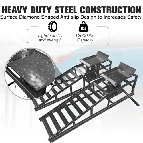 2PCS Hydraulic Car and Truck Service Ramps,11000 Lbs (5 Tons) Capacity, Low Profile Car Lift Service Ramp for Oil Changes, Adjustable Lift Height 9.8" to 16.21", Home,Vehicle Auto Garage (Gray 5T) - color: Gray 5t