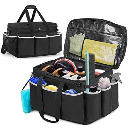 HODRANT Extra-Large Detailing Bag with Waterproof EVA Hard Bottom | Detail Supplies Organizer for Polisher, Bottles & Detailing Kit, Car Care Tools Tote with Lid & Shoulder Strap, Patent Design