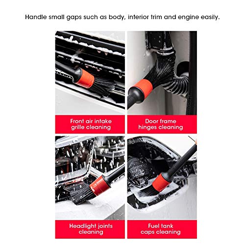Generic 5pcs Car Detailing Brush Set, Dry Wet Dual Use Versatile Cleaning Tools for Interior, Wheels, and Dashboard, Comfortable Handle with Hanging Holes, for Cleaning Air Vents