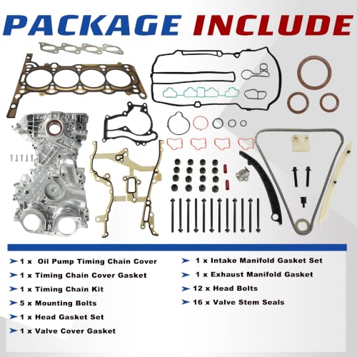 1.4L Head Gasket Set Timing Chain Kit &Timing Chain Cover w/Oil Pump Inside | Fit For 1.4LChevy Sonic/Cruze/Trax 2011-2020 Buick 1.4L Encore 2013-2017 OE#25199424 HS26540PT-1 - size: Head Gasket +Timing Chain Kit+Timing Chain Cover