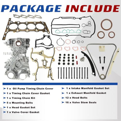 1.4L Head Gasket Set Timing Chain Kit &Timing Chain Cover w/Oil Pump Inside | Fit For 1.4LChevy Sonic/Cruze/Trax 2011-2020 Buick 1.4L Encore 2013-2017 OE#25199424 HS26540PT-1 - size: Head Gasket +Timing Chain Kit+Timing Chain Cover