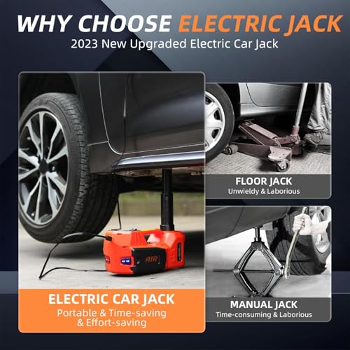STANDTALL Electric Car Jack 5 Ton 12V Hydraulic Jack, Built-in Inflator | Fits Sedan SUV Truck, Lift Range 5.9-17.7in, 35L/min Air Pump, 150 PSI Gauge, One-Button Lifting, Compact Case - color: Red