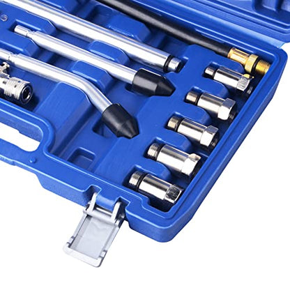DAYUAN Professional Petrol Engine Compression Tester Kit (Dark Blue- 11Pcs) | Dual Scale Gauge, 0-300 PSI/0-20 Bar, Reinforced Rubber Hose - color: Dark blue- 11Pcs