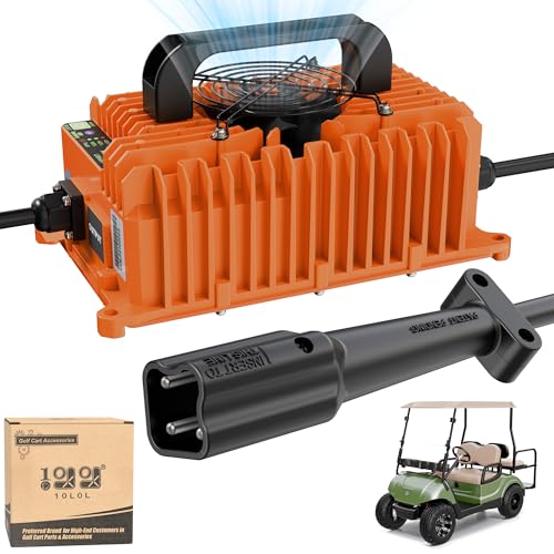 10L0L 48V 15A Golf Cart Battery Charger for Yamaha G29 Drive & Drive 2, 3-Pin Leaf Plug, Smart Charger for 48V Lead-Acid, Lithium and LiFeP04 Batteries, IP67 Waterproof - Orange - color: Orange