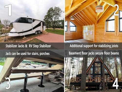 House Floor Jacks, Basement Floor Jack for Leveling and stabilizing Stairs, Porches, Decks, Crawl Spaces, Sagging/Uneven Floors and RV Camper Step Stabilizer, 4 Pack, 15.7" - 38" - size: 38 inch