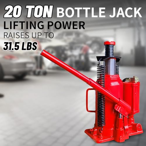 20 Ton Air Hydraulic Bottle Jack with Air-Powered or Manual Operation, One-Piece Hydraulic Cylinder Design, Air Bottle Jack with Carry Handle for Pickup Trucks, Commercial Vehicles, and Farm Equipment - color: Red