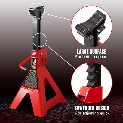 Big RED 12 Ton Jack Stands with Lock Adjustable Height to 28.15'', Fit for Cars, SUVs, and Most Automobiles, Red, 2 Pack - size: 12 Ton, style: 1 Pair