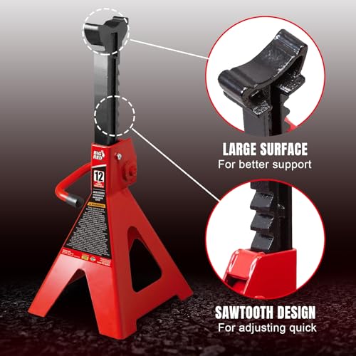 Big RED 12 Ton Jack Stands with Lock Adjustable Height to 28.15'', Fit for Cars, SUVs, and Most Automobiles, Red, 2 Pack - size: 12 Ton, style: 1 Pair