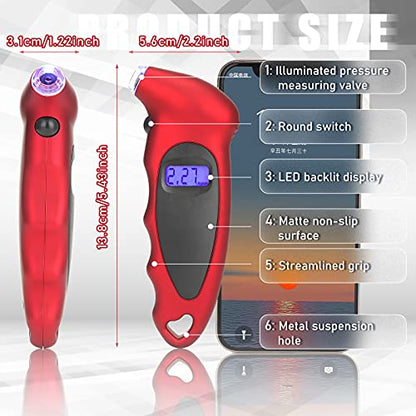 Frienda 3 Pcs Digital Tire Pressure Gauge Backlight LCD Car Pencil Air Pressure Gauge Heavy Duty Chrome Metal Head Stainless Steel Body Measurement Tool for Cars Motorcycles Trucks Bikes Tires