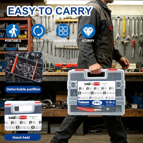 Tnisesm 195Pcs 6-38mm Spring Band Hose Clamps Assortment kits with Swivel Flat Fuel Hose Clamp Plier - 23 Sizes Silicone Vacuum Hose Pressure Air Clip Clamp - size: 195Pcs-23 Sizes+Plier