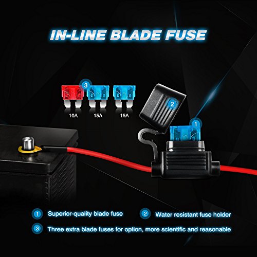 Nilight LED Light Bar Wiring Harness Kit 16AWG 12V On Off Waterproof Switch Power Relay Blade Fuse-2 Lead,2 Years Warranty (10020W), Black, Red, Blue, Green - color: 16AWG-2 Lead