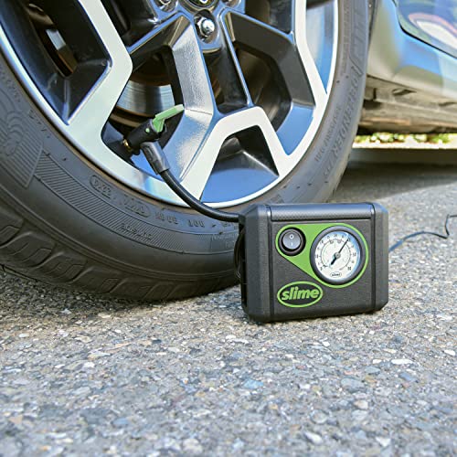 Slime 40059 Tire Inflator, Junior, Compact, Powerful, Portable Car Air Compressor, Lightweight, Analog, Flat Tire Repair, 12V, 12 min Inflation - style: Junior