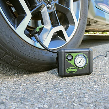 Slime 40059 Tire Inflator, Junior, Compact, Powerful, Portable Car Air Compressor, Lightweight, Analog, Flat Tire Repair, 12V, 12 min Inflation - style: Junior
