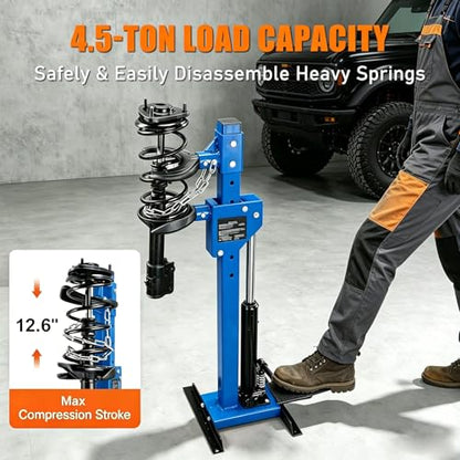 Hydraulic Strut Spring Compressor, 4.5 Ton, Foot Operated, Blue | Interchangeable jaws, stable base and hands-free control for shock and coil removal in professional auto repair - color: Blue
