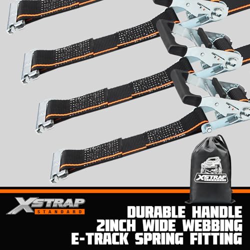 XSTRAP STANDARD 4 Pack E-Track Ratchet Straps 2" x16' Black Tie Down Straps | 4,400 LBS Break Strength Heavy Duty Wheel Tie-Downs for Moving, Truck, Trailers, Motorcycles, Kayaks, Car Roof, Vans - size: Black-4PK-16FT