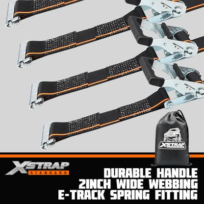 XSTRAP STANDARD 4 Pack E-Track Ratchet Straps 2" x16' Black Tie Down Straps | 4,400 LBS Break Strength Heavy Duty Wheel Tie-Downs for Moving, Truck, Trailers, Motorcycles, Kayaks, Car Roof, Vans - size: Black-4PK-16FT