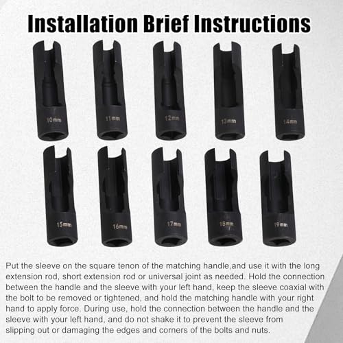 RULLINE 10pcs Upgraded Steel Flare Nut Socket Set for Automotive and Mechanical Applications 1/2" square drive - size: 10pcs