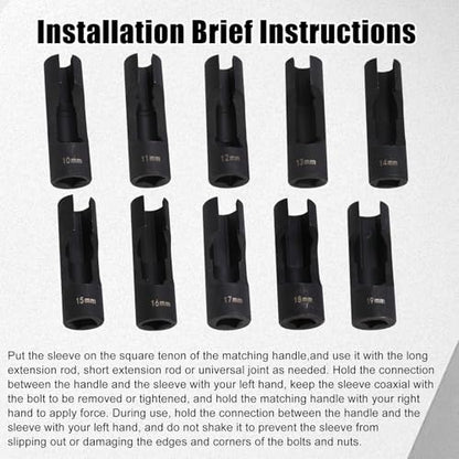 RULLINE 10Pc Flare Nut Socket Set – 1/2" Drive, SAE/Metric | 10pcs Upgraded Steel Flare Nut Socket Set for Automotive and Mechanical Applications 1/2" square drive - size: 10pcs