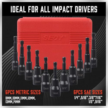 12-Piece Magnetic Nut Driver Set - Premium Impact Power Hex Nut Driver Drill Bit Master Kit, SAE & Metric, 1/4-Inch Quick-Change - style: 12-PC SAE & Metric (Universal Fit)