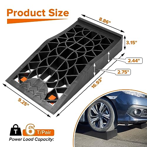Car Ramps for Easy Vehicle Maintenance and Safe Lifting, Sturdy, Lightweight, Low Profile Car Ramps for Jack Support, Heavy Duty Tire Ramps for Low Chassis Cars, 2 PCS - size: 6 Ton