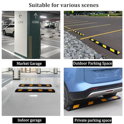 OrangeStar 72" Rubber Parking Curb, Heavy Duty Garage Floor Wheel Stopper w/Yellow Reflective Stripe for Car, Truck, Trailer - size: 72in (1-Pack)