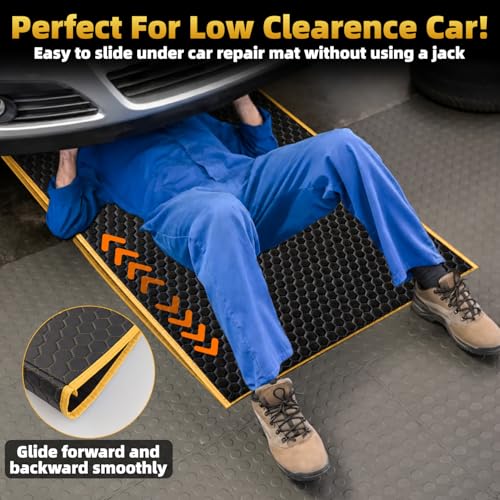 SUNCARACCL Upgrade Magic Rolling Creeper Mat, Under Car Repair Pad, 60x28 Inch Mechanics Mat for Low Clearance, Automotive Creeper Mat with Portable Storage Bag, Working on Uneven Road (Yellow)