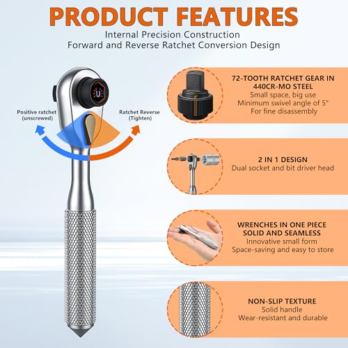 42-in-1 ratchet socket screwdriver set, 70N. m torque, 72-tooth ratchet wrench, S2 steel drill bit and Cr-V sleeve - portable tool kit for car, bicycle, motorcycle and home repair.
