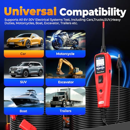 Autel PowerScan PS100 Automotive Circuit Tester 2.0, 12-24V Power Circuit Probe Tool, Electrical Short Open Circuit Finder, AC/DC/Resistance/Component/Signal/Test Light Automotive, 20ft Extension Cord