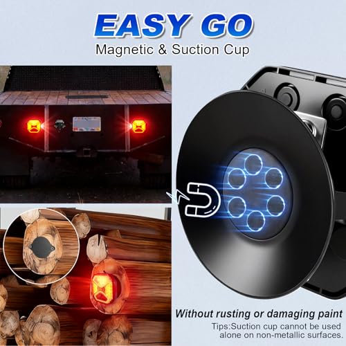 Agrieyes Wireless Trailer Lights Magnetic, Rechargeable LED Tow Light with Warning Mode, Portable USB-C Tail Light Kit for Truck RV Camper Boat Caravan Turn Signal Brake Stop Running, IP67 Waterproof - color: Amber red