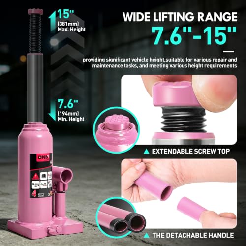 DNA Motoring 4 Ton / 8000 lbs Lifting Automotive Welded Hydraulic Bottle Jack for Car SUV Pickup, Auto Repair, with Manual Handle & Carrying Storage Case, Pink - color: Pink, style: 4 ton