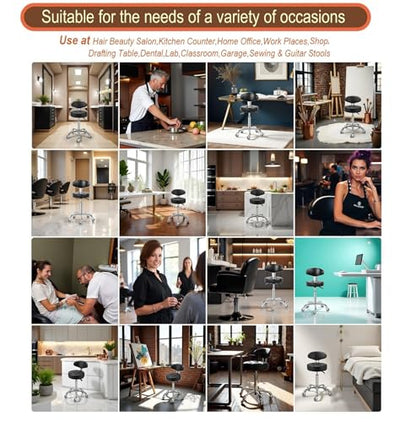 Kaleurrier Rolling Stool with Back Rest, Swivel Chair Adjustable Height, Heavy Duty Stools for Kitchen Salon Bar Office Garage Shop Massage (with Back Rest) (Black) - color: Black