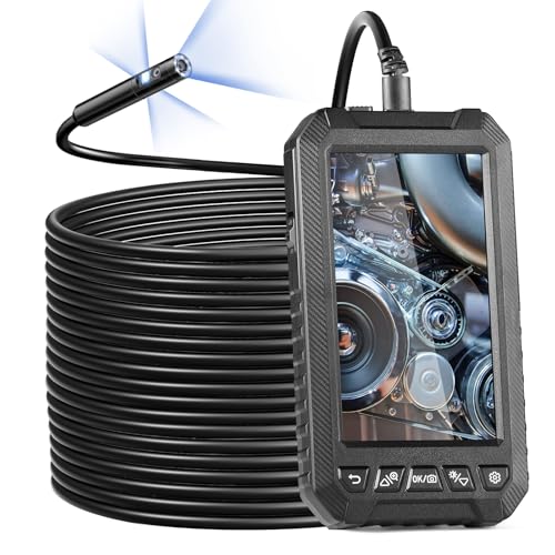 VEVOR Endoscope Camera with Light, Triple Lens Borescope with 49.2FT Semi-Rigid Cable, 5" Screen 1080P Inspection Camera, 8 + 2 LED Lights, IP67 Waterproof Snake Cameras for Auto, Plumbing (32GB Card) - size: 5" IPS Screen-49.2FT