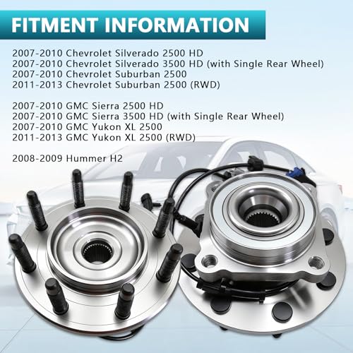 515098 Front Wheel Bearing Hub Assembly for Chevrolet Silverado 2500 3500 HD 2007-2010, Suburban 2500 2007-2013, GMC Sierra 2500 3500 HD, Yukon XL 2500 2007-2013, Hummer H2 2008-2009 - size: 515098