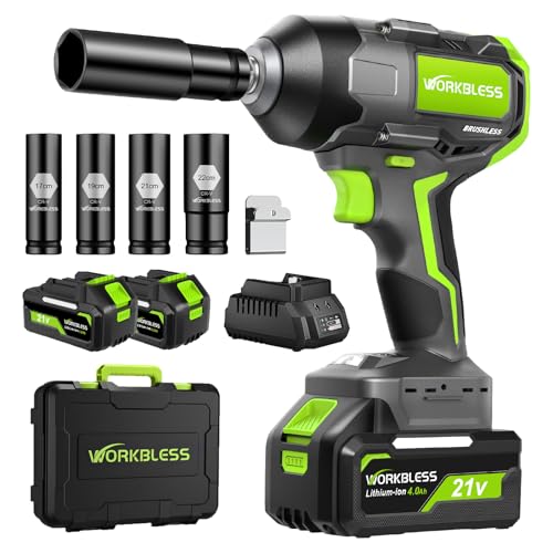Cordless Impact Wrench for Car Tire Change, Max 1200N.m (885ft-Lbs) High Torque Impact Gun, Heavy Duty Impact Wrench for Mechanic, Auto Repair & Truck Maintenance, 4 Sockets - style: 1200N.m with 2 Battery