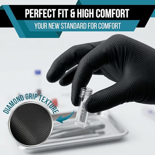 10 Mil Black Nitrile Disposable Gloves 100 Count – Ultra Heavy Duty Diamond Grip Latex Mechanic Gloves (M/L) - size: Large