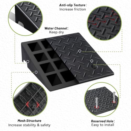 2 Pack Rubber Curb Ramps for Driveway, 6" Height, Heavy Duty 4 Ton (8818 lbs) Capacity, for Lawn Mower, Wheelchair, Motorcycle, Car, Loading Dock & Threshold - size: 6" Rise