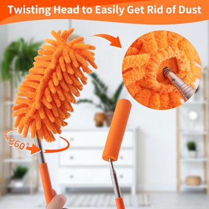 Mini Duster for Cleaning, 360° Bendable Hand Dusters with Extension Pole, Washable Small Duster for Car Interior, Office, Furniture - color: 3 Pack Grey