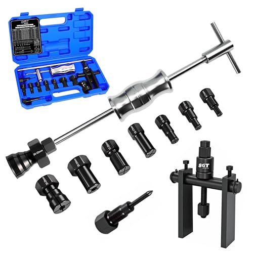 SGT 12pcs Blind Hole Collet Bearing Puller Set,Internal Bearing Extractor Puller Kit,Motorcycle Bicycle Wheel Bearing Removal Tool,Slide Hammer Bearing Puller with Expandable Collets 8-32mm