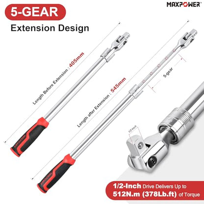 MAXPOWER Breaker Bar, 1/2-Inch Drive Extendable Breaker Bar Flex Handle Length Adjustment 15.9 inches to 21-1/2 inches - style: Extendable handle