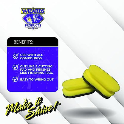 Wizards Exterior Detailing Tools Yellow Foam Detail Pad Set - Cleaners, Applicator Pads and Tools for Car Care - Durable and Multi Use Wax Foam Pad - Car Detailing Kit Essentials - 2 Pcs