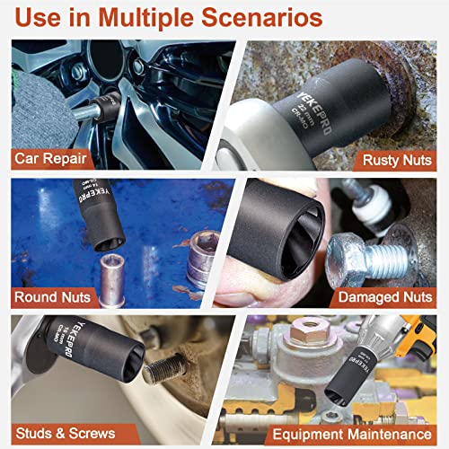 10PCS Lug Nut Removal Tool, 1/2" Drive Bolt Extractor Kit | Impact Twist Socket Kit, Stripped For Damaged, Frozen, Studs, Rusted, Rounded-Off Bolts, Nuts & Screws, Cr-Mo Steel - size: 10-Piece Twist Socket Set