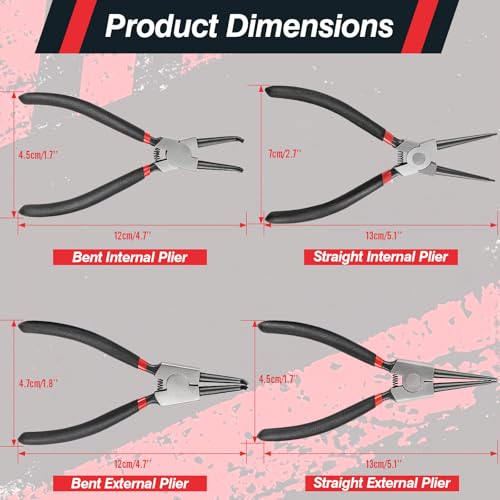 Doaho 4Pcs Snap Ring Pliers Set,Heavy Duty 7 Inch Circlip Plier Cr-V Steel C Clip Pliers Kit with Straight and Bent Jaw for Internal External Rings Automotive Machinery Repair - size: 4 PCS