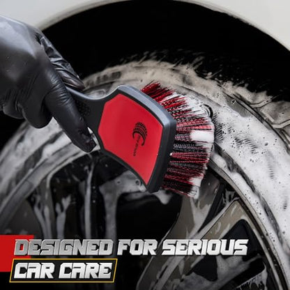 BMLEI Wheel & Tire Brush Set, 2 Pack Car Wheel Brush & Tire Cleaner Brushes | Soft Bristle Rim Brush, Stiff Tire Scrub Brush, Scratch-Free, Wheel Cleaning Kit for Car Detailing, Trucks, SUVs - color: Red&black