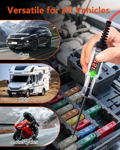 Automotive Test Light 3-48V Digital LED Voltage Tester, Car Circuit Tester with Polarity Indicator, 87" Spring Cable & Stainless Steel Probe for Car RV Truck Fuse Battery Detection